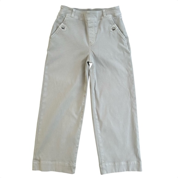 Spanx Twill Wide Leg Cropped Pants SMALL Tan Khakis High Rise Shaping Academia - Picture 2 of 14